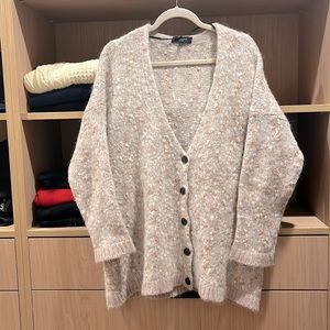 Beige and Pink Mohair wool blend oversized cardigan